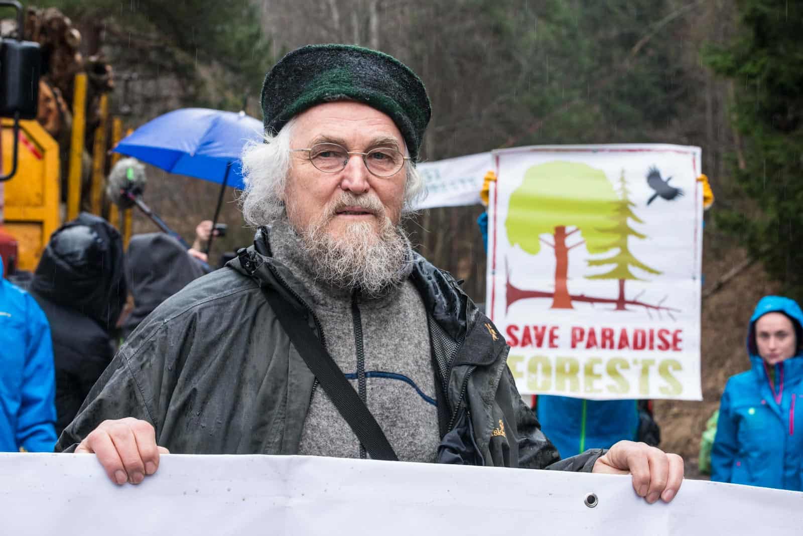Hannes Knapp protests against illegal logging in Romania